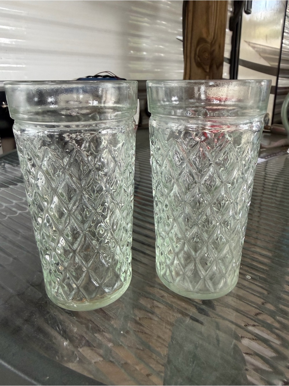 set of two Anchor-Hocking Quilted Diamond Glass Tumblers from 1941
